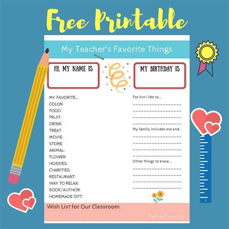 Teacher Favorite Things Printable