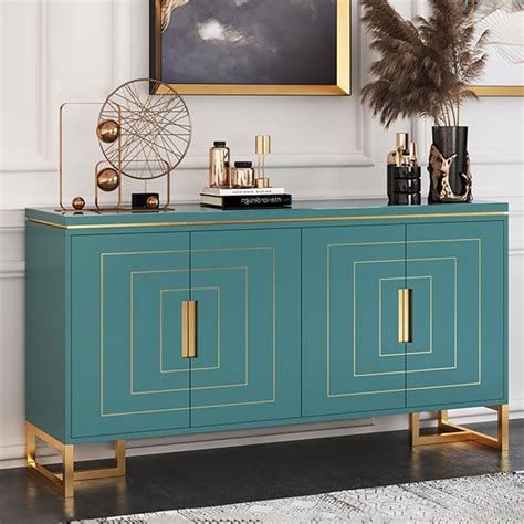 59 1 Modern Blue Sideboard 4 Door Buffet Cabinet In Gold Homary In