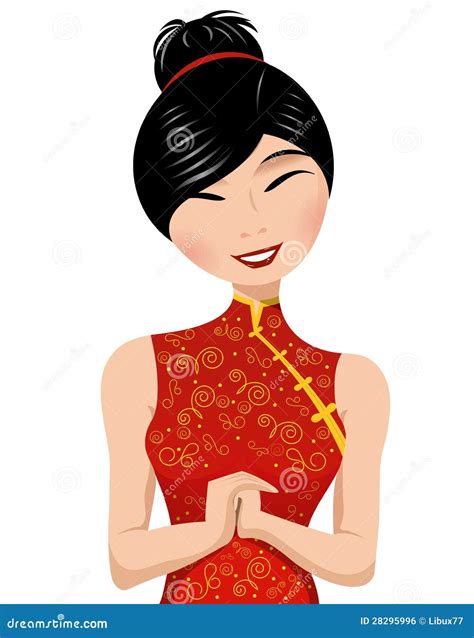 Smiling Chinese Woman In Traditional Red Clothing Stock Vector