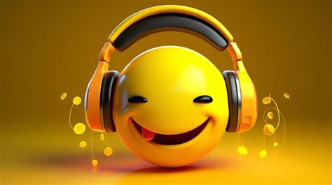 O Emoji Smiley Listen Music Apresenta Um Rosto Amarelo Olhos Usando