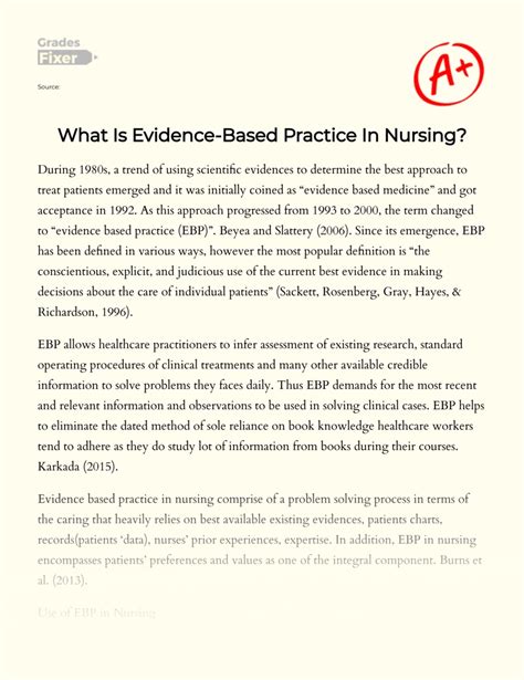 Analysis Of Evidence Based Practice In Nursing [essay Example] 1101 Words