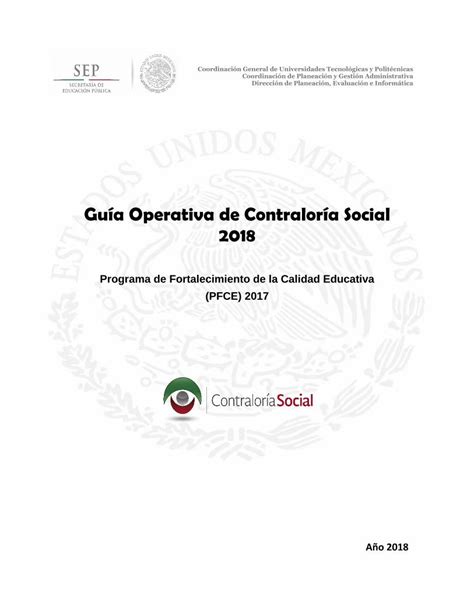 Pdf Guía Operativa De Contraloría Social P Gob Mx