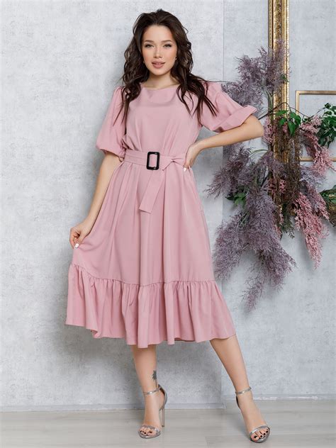 Розовое расклешенное платье с рукавами-фонариками 76986 за 572 грн ...