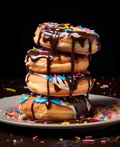 Premium Ai Image A Stack Of Donuts With Chocolate Frosting And