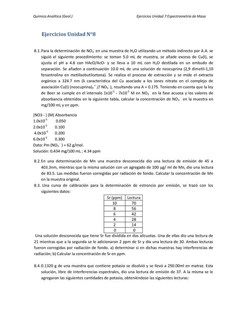 Ejercicios Unidad Qu Mica Anal Tica Geol Ejercicios Unidad