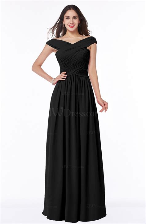 Black Traditional A Line Sleeveless Chiffon Floor Length Plus Size