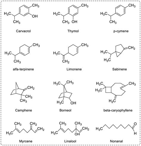 Chemical Structures Of Some Compounds Found In The Thyme Plant