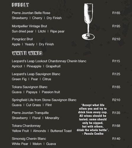 Speisekarte Von River Cafe Sandton Sandton