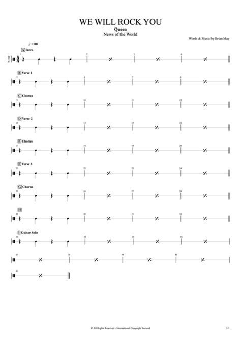 Tablature We Will Rock You De Queen Guitar Pro Full Score Mysongbook