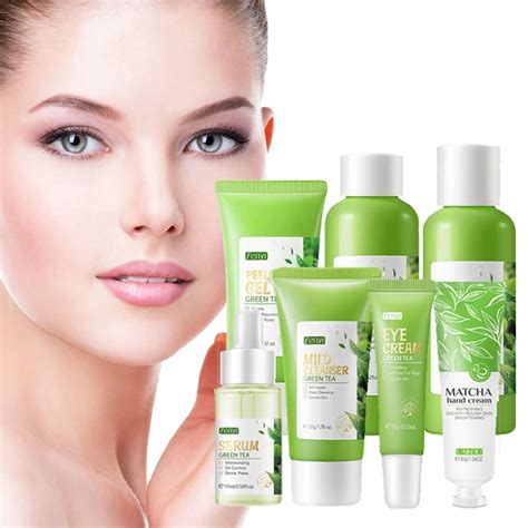 Laikou Green Tea 7pcs Face Skin Care Set Anti Acne Repairing Oil