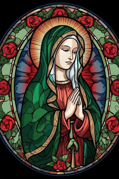 Premium Photo A Stained Glass Window With A Green Virgin Mary In The