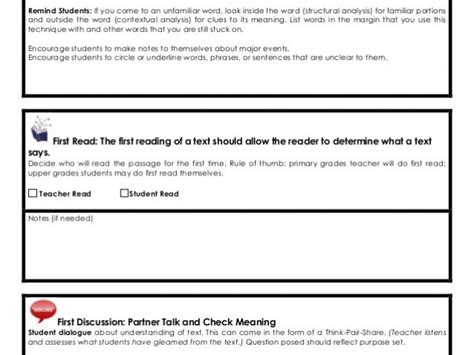 Close Reading Planning Template Close Reading Template Williamson