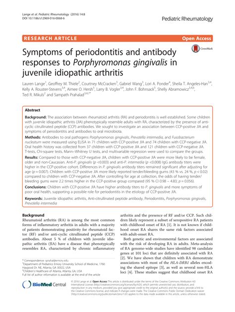 (PDF) Symptoms of periodontitis and antibody responses to Porphyromonas ...