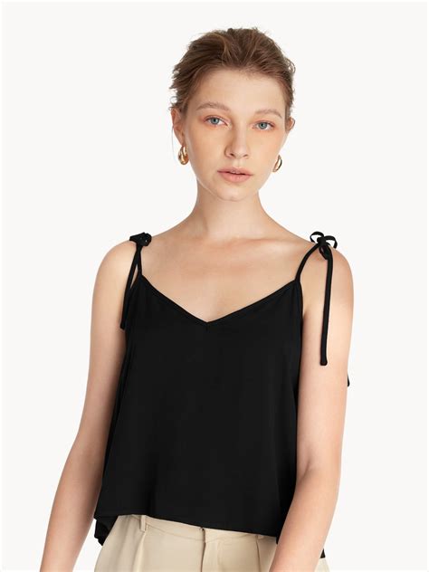 Flowy Tie Shoulder Cami Top Black Pomelo Fashion