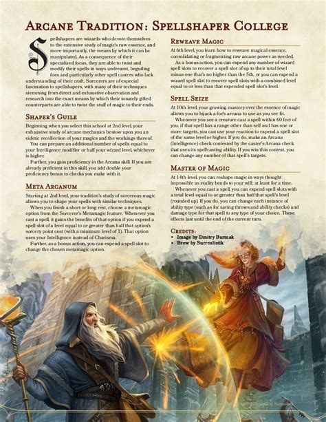 Wizard Subclass Arcane Tradition Spellshaper College 2nd Draft R Dndhomebrew