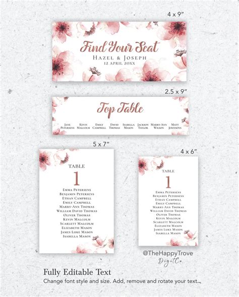 Cherry Blossom Seating Chart Set Find Your Seat Editable Etsy