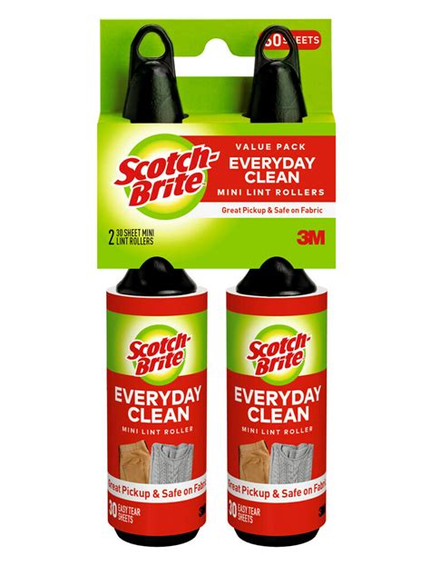 Scotch Brite Mini Lint Rollers 30 Sheets Roller Twin Pack