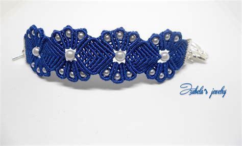 Macrame Blue Flower Bracelet Izabela Craftwork