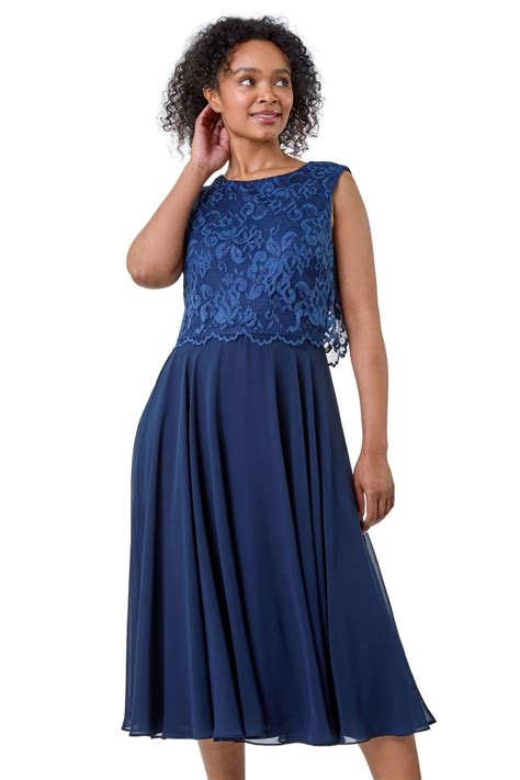 Roman Petite Navy Lace Overlay Midi Dress Matalan