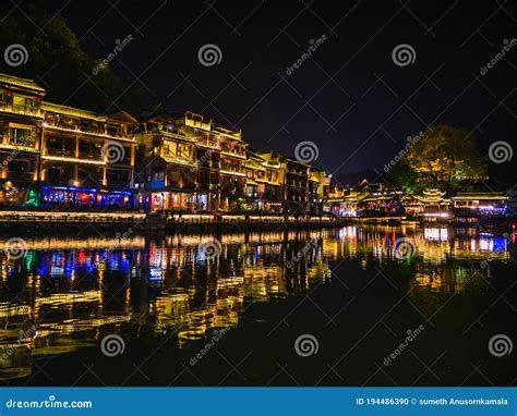 Scenery View in the Night of Fenghuang Old Town Stock Photo - Image of evening, natural: 194486390