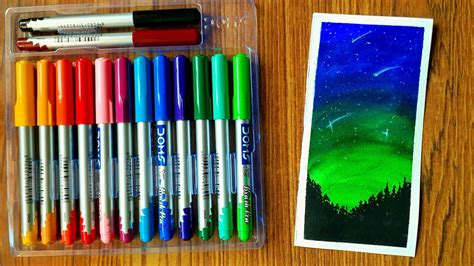 Northern Lights Drawing With Doms Brush Pens How To Draw Natural