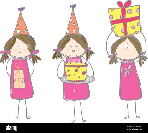 Illustration Of A Girl Holding Birthday Present Stock Vector Image