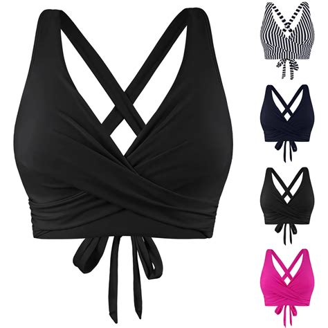 Women Lace Up Swimwear Tops Underwire Full Coverage Bikini Top Push Up