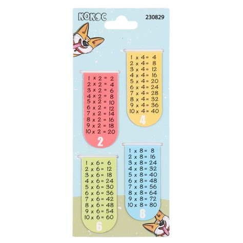 Закладка магнитная, картон, набор 4 шт, 25*55 мм, Таблица умножения ...