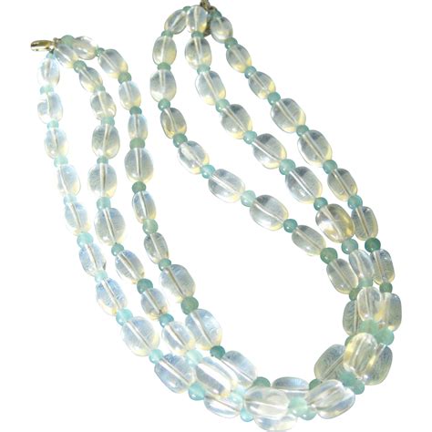 Chunky Triple Strand Glistening Clear And Blue Glass Bead Necklace From Delmarclassique On Ruby Lane