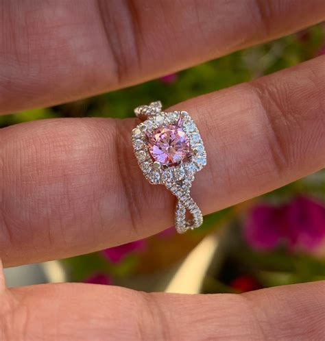 Pink Tourmaline Halo Diamond Engagement Ring In 14k White Etsy