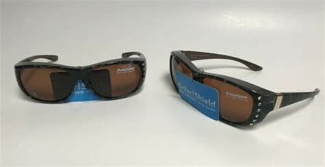 2 Pairs Foster Grant Solar Shield Polarized Fit Over Sunglasses Large Brown Ebay