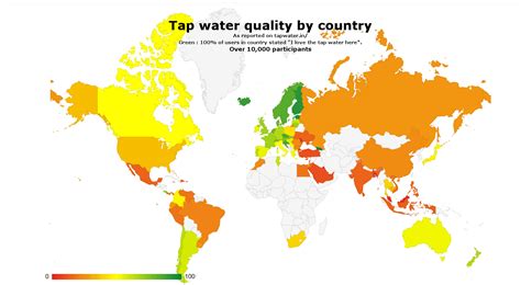 Tap Water Quality By Country • Survey Based • Over 10000 Participants