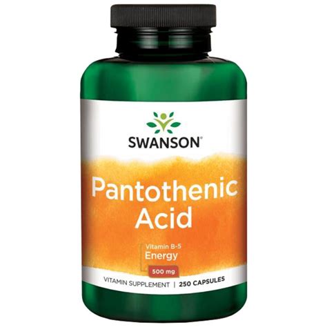 Swanson Pantothenic Acid Βιταμίνη για Ενέργεια 500mg 250 κάψουλες