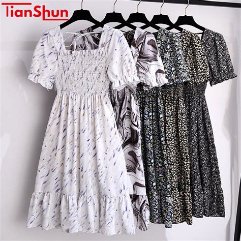 Jual Tianshun New Women S Black And White Series Floral Dress Casual