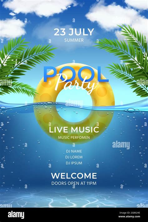 Pool Party Summer Swimming Party Invitation Template With Inflatable