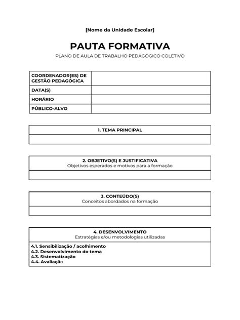 Como Se Escreve Pauta - Modelo de Pauta Formativa Pronta | PDF