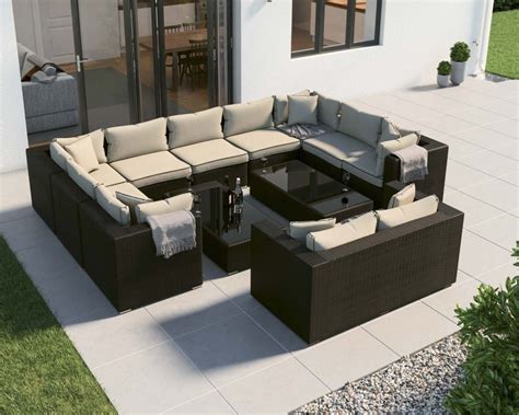 Geneva Rattan Garden Corner Set In Black And Vanilla Rattan Direct