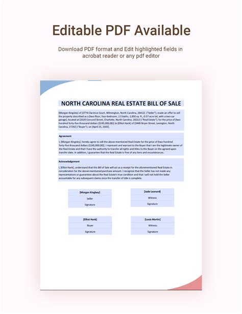 North Carolina Real Estate Bill Of Sale Template In Word PDF Google