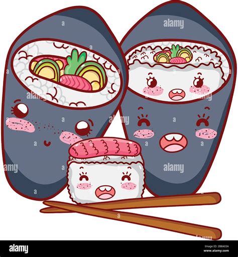 Kawaii Sushi Y Temaki Palos Comida Japon S Dibujos Animados Vector