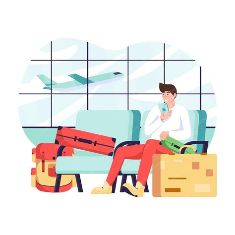 Premium Vector | Waiting flight flat illustration