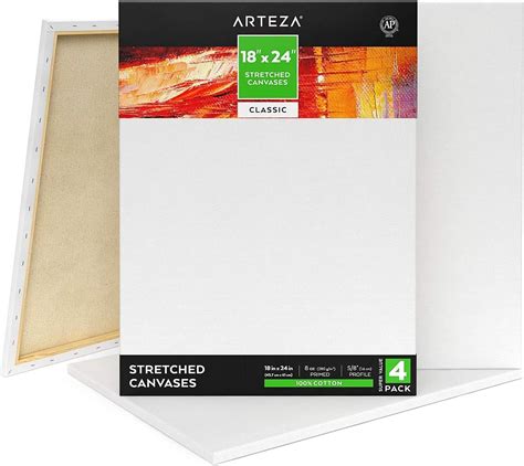 Arteza Stretched Art Canvas Pack Of 4 45 7 X 61 Cm 8 Oz Gesso Primed