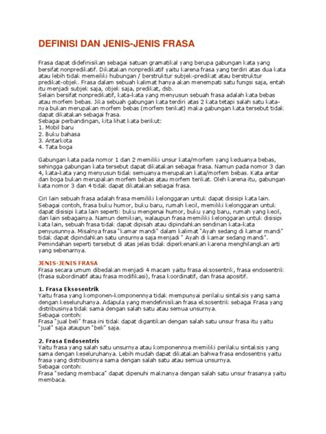 definisi  jenis frase