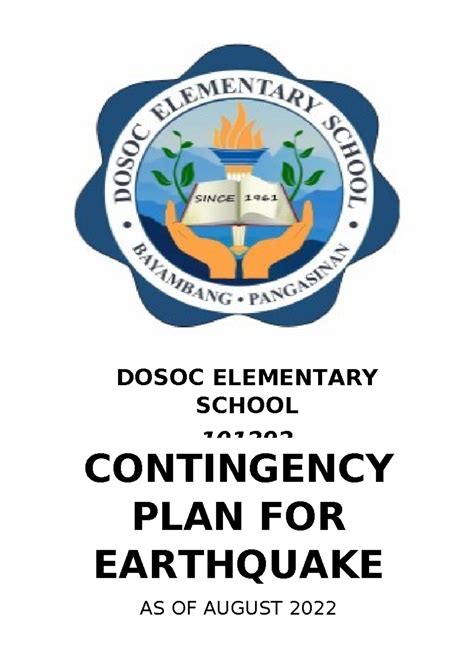 Contingency Plan Earthquake Dosoc Elementary School 101292 Contingency Plan For Earthquake As