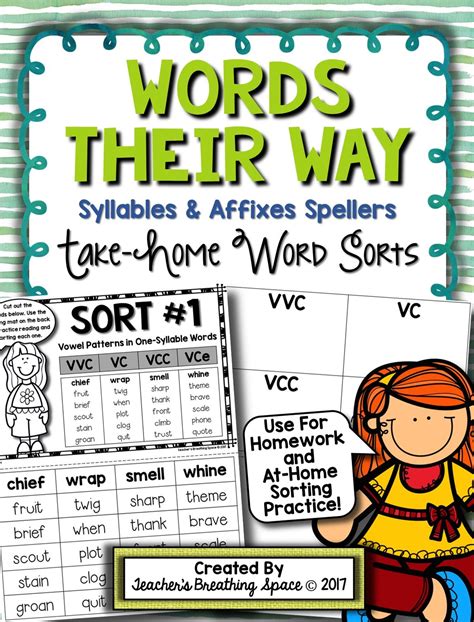 Words Their Way Syllables And Affixes Spellers Take Home Word Sorts