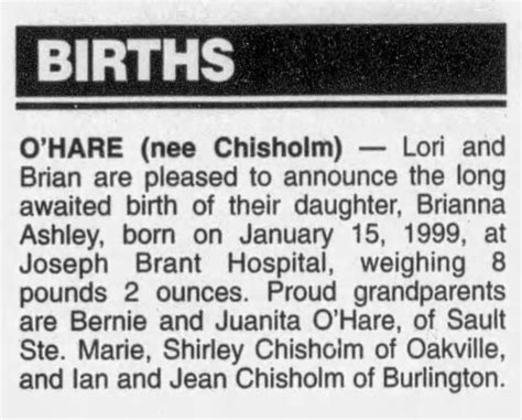 Brianna Ohare Birth Announcement ™