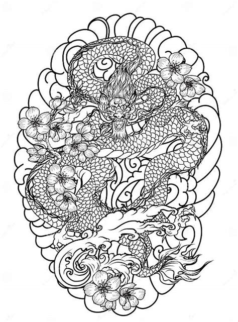 Hand Drawn Dragon Tattoo Coloring Book Japanese Stylejapanese Old Dragon For Tattoo