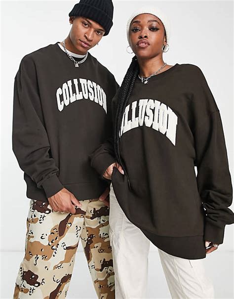 Collusion Varsity Sweatshirt With Embroidery In Brown Asos