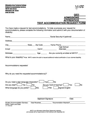 Fillable Online Accommodation Request Form Milwaukee Area Technical