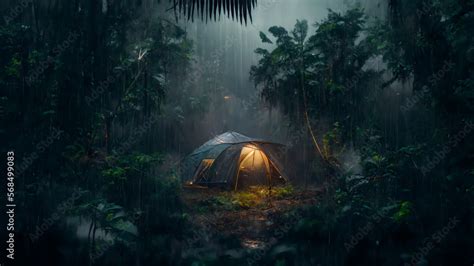 rain on the tent in the forest, tropic, quiet, calm, peaceful ...