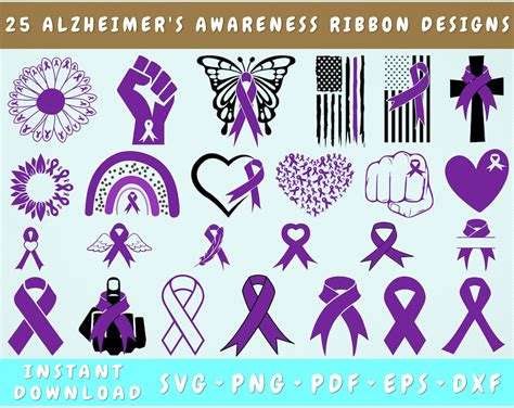 Alzheimers Awareness Ribbon Svg Bundle 25 Designs Alzheimers